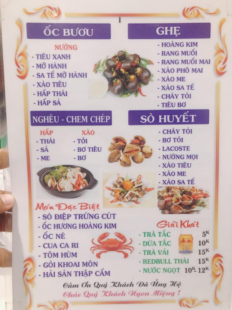 Menu ốc nho quận 4