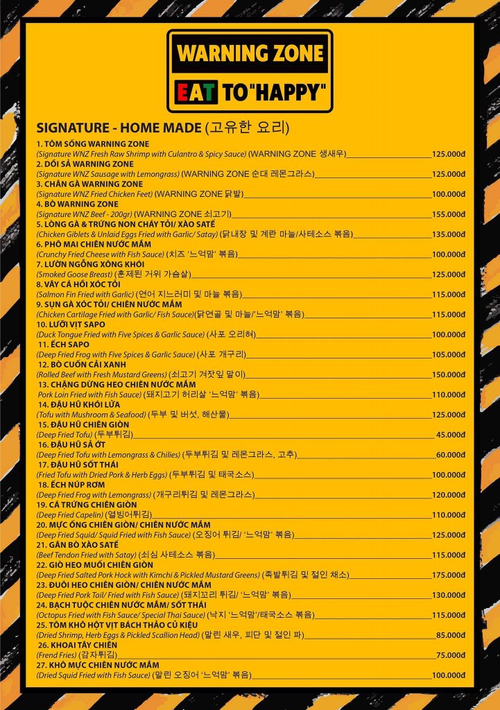 Warning Zone menu