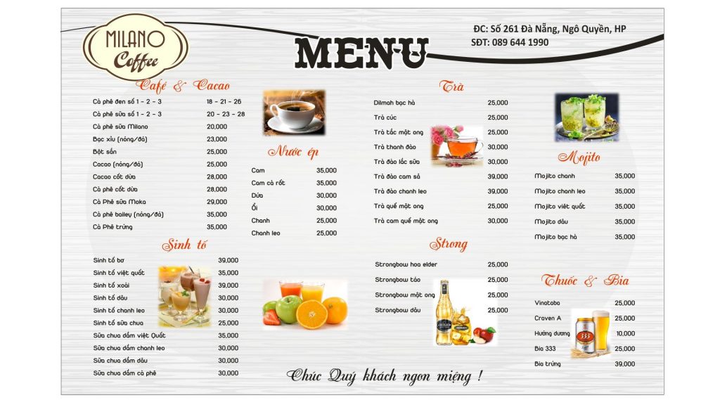 Cafe Milano menu