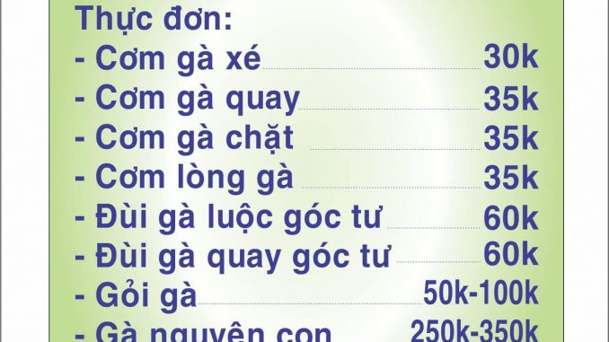 Cơm Gà Phương Thảo menu