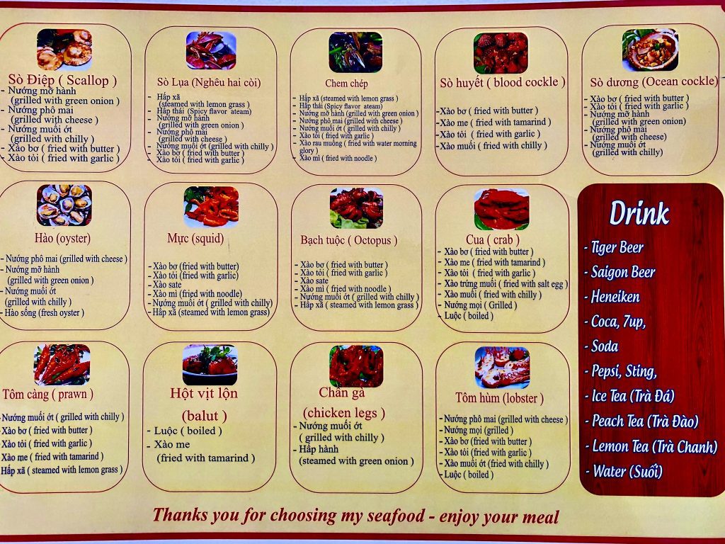 Menu ốc như