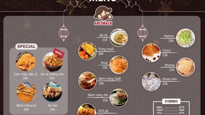 menu bánh tráng abi