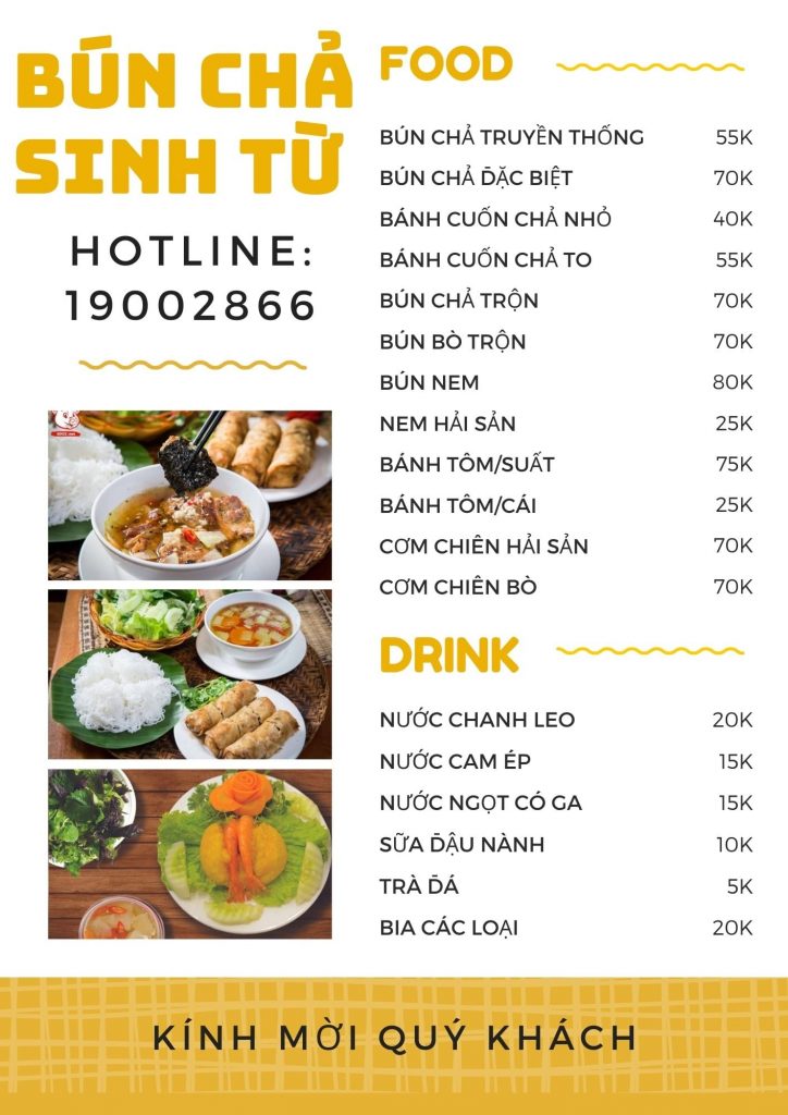 Menu chính bún chả sinh từ