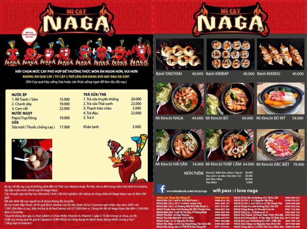 mỳ cay naga menu