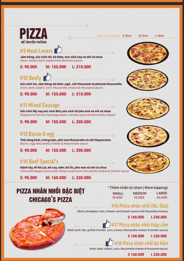 Pizza hải phòng menu