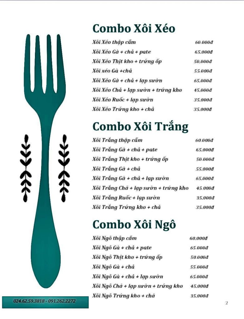 xôi yến menu