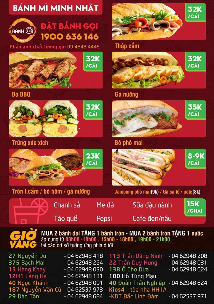 Bánh mì Minh Nhật Menu