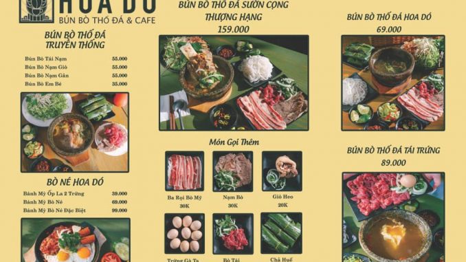 Bún Bò Thố Đá Menu