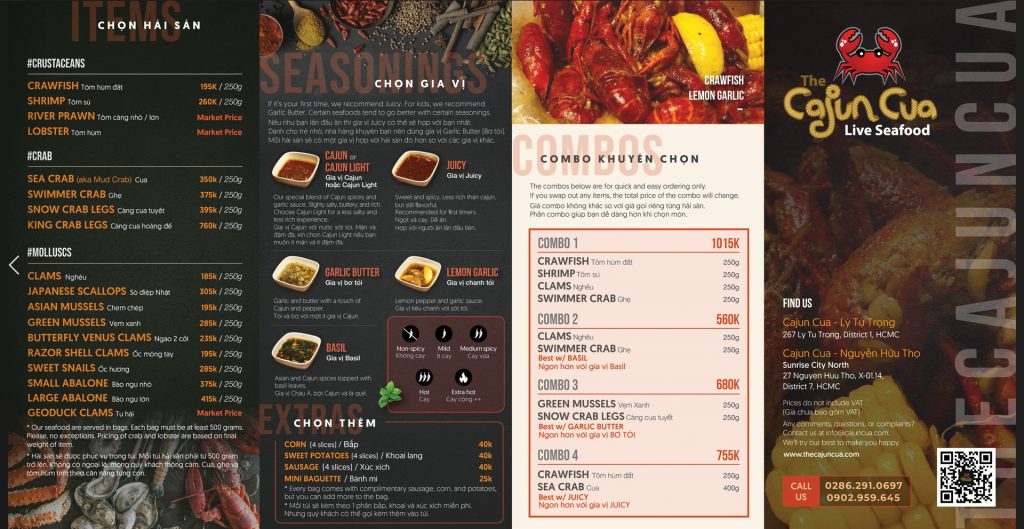 Cajun Cua menu