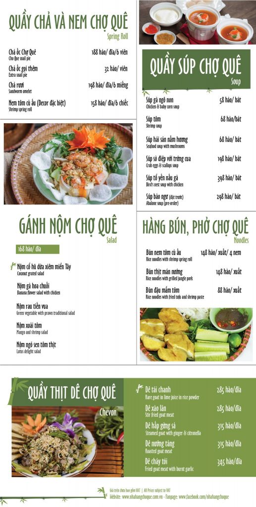 Nhà hàng chợ quê Menu