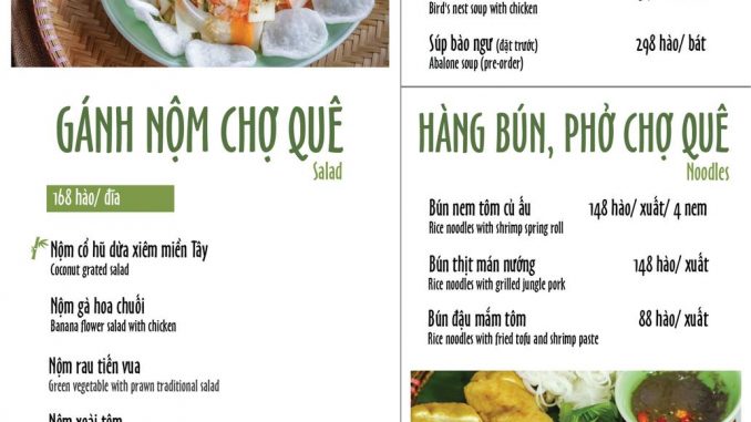 Nhà hàng chợ quê Menu