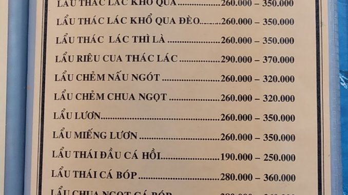 Quán Hai Đắc Menu