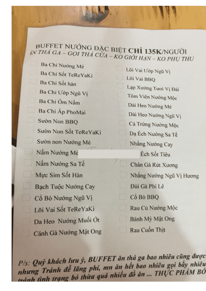 Lẩu nướng Thìn Béo Menu/ Thực đơn/ Giá