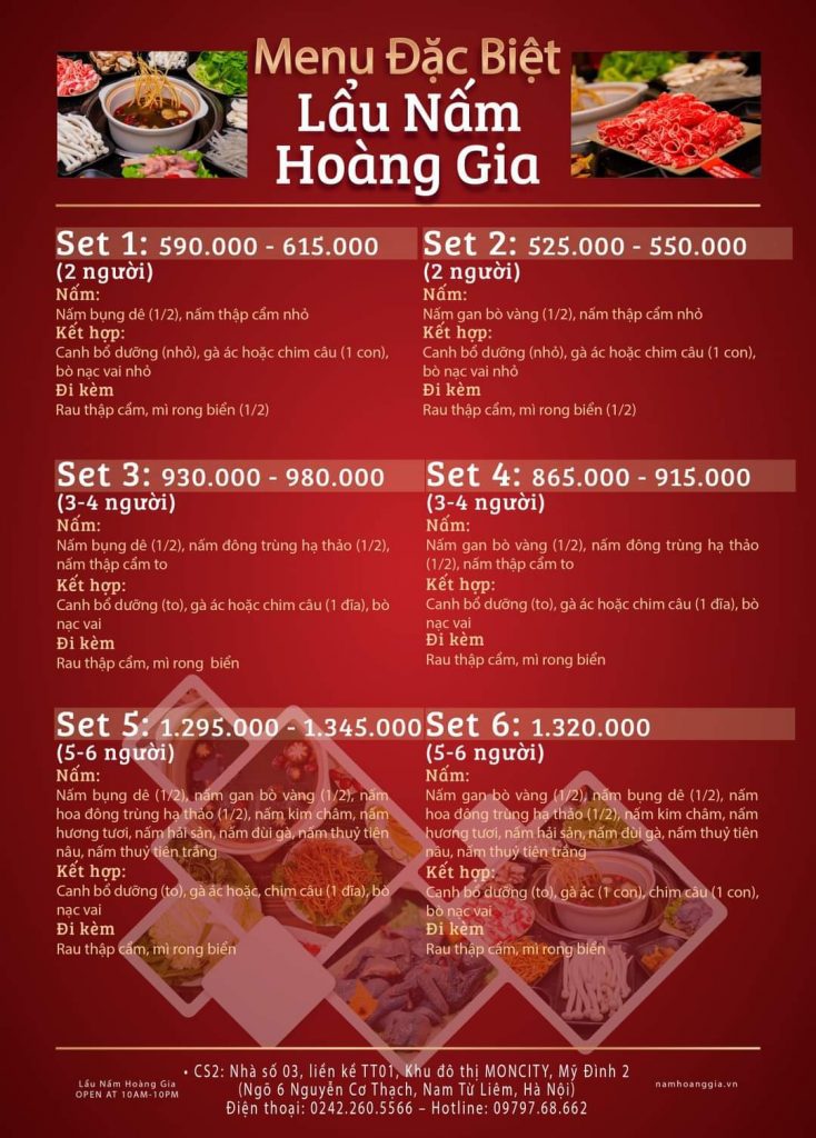 Lẩu Nấm Hoàng Gia Menu