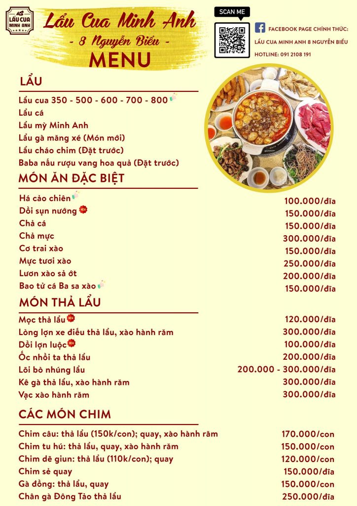 Lẩu cua Minh Anh menu