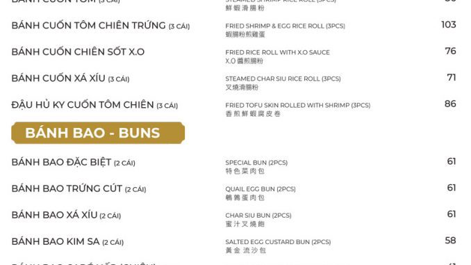 Tân Hải Vân Menu