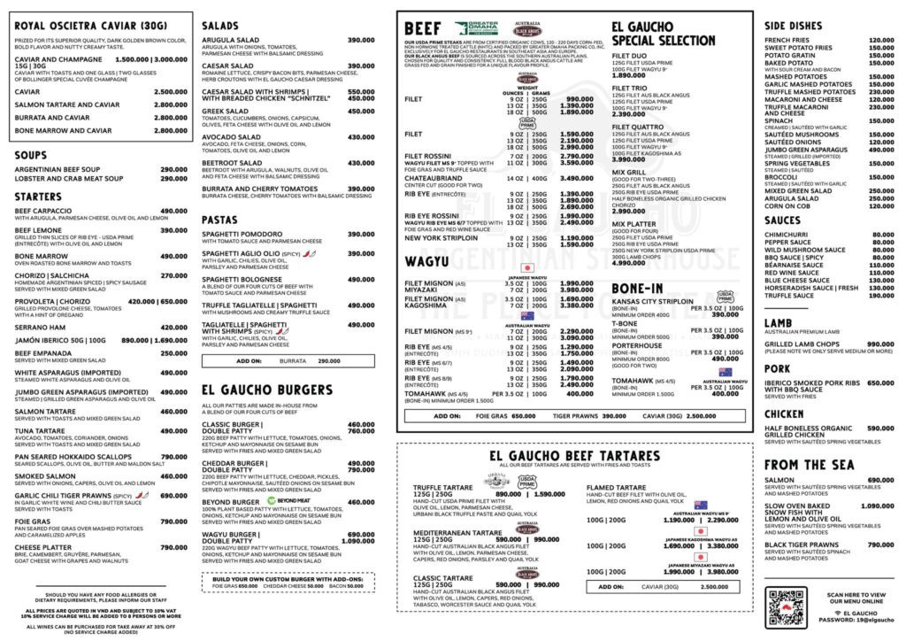 El Gaucho Menu