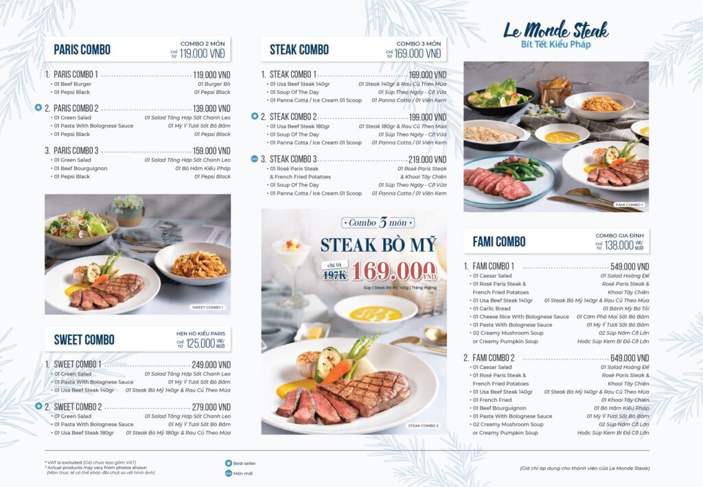 Le Monde Steak Menu 