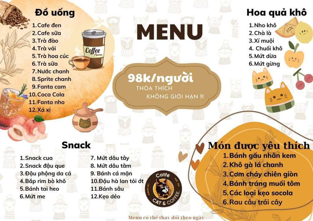 Cà phê mèo menu