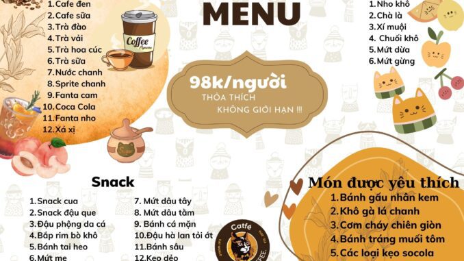 Cà phê mèo menu