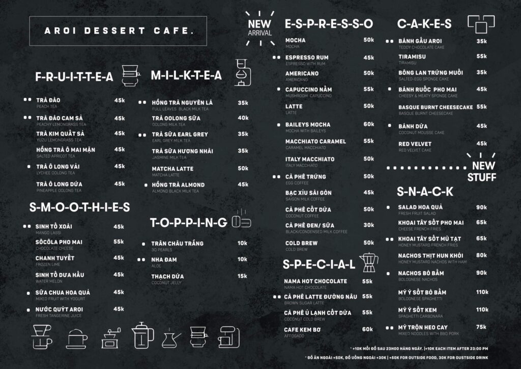 AROI Dessert Cafe menu