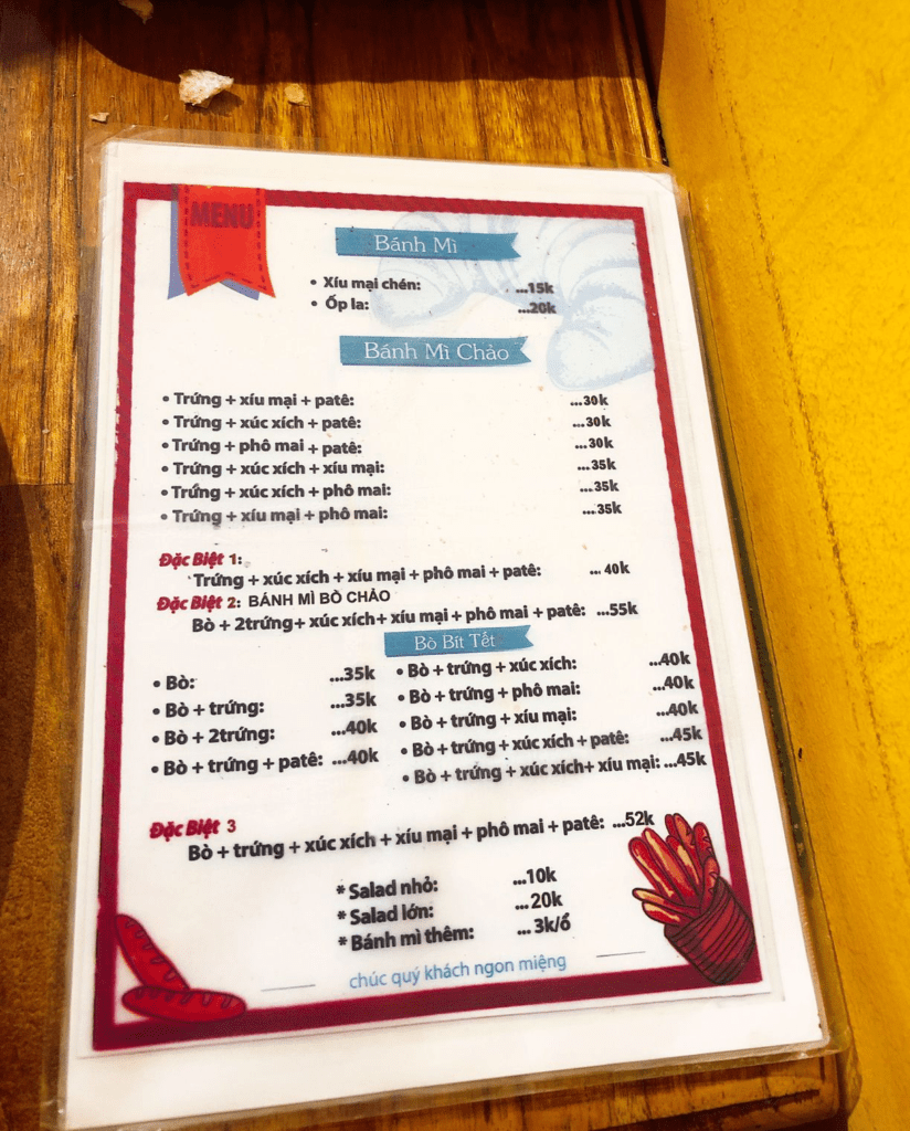 bánh mì chảo 27 menu