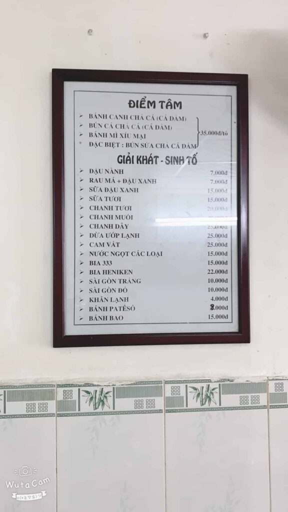 bún cá nguyên loan menu