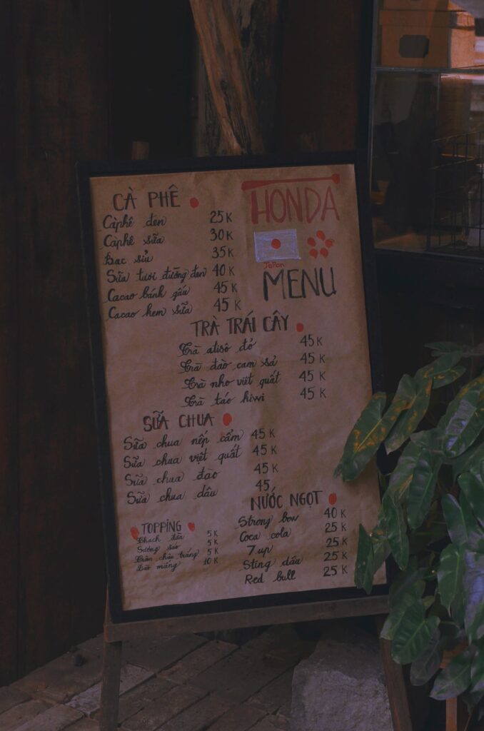 honda cafe menu