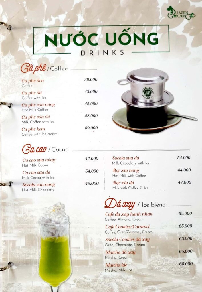 Du Miên Garden Coffee Menu