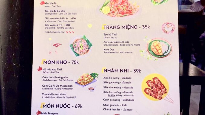 Mama thái menu