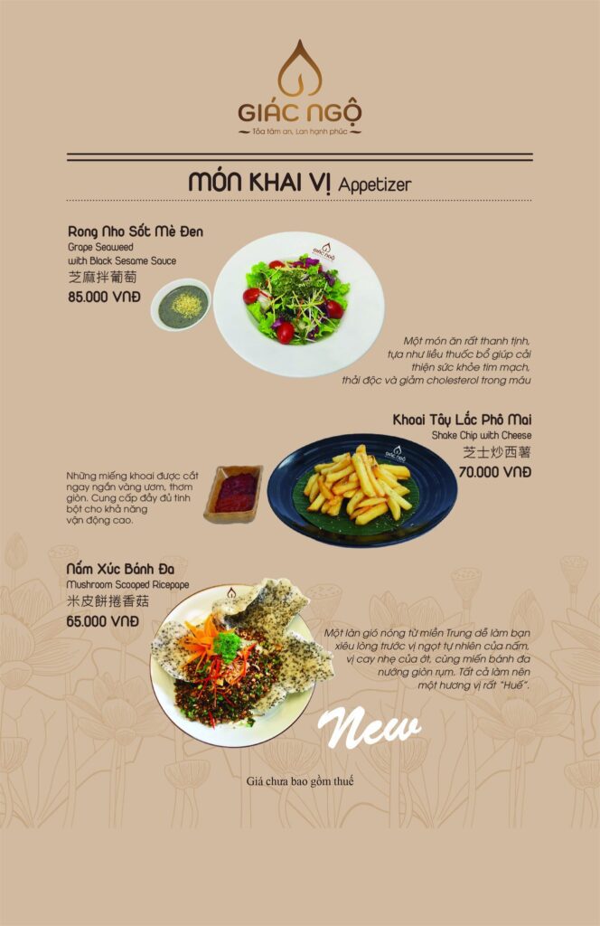 nhà hàng chay giác ngộ menu