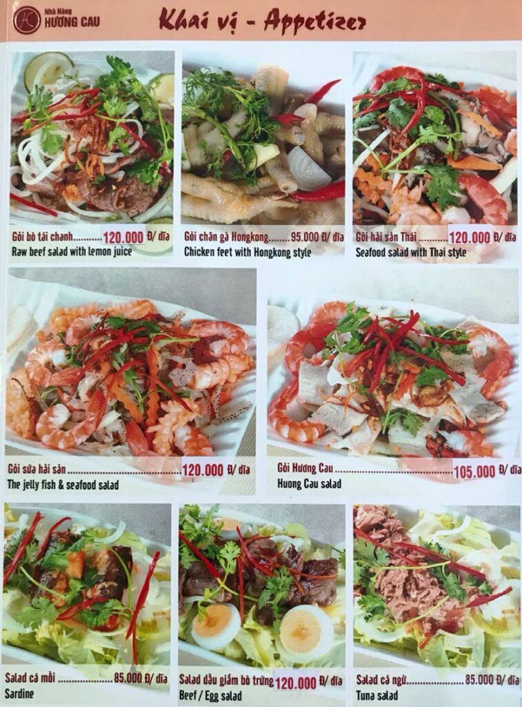 nhà hàng hương cau menu