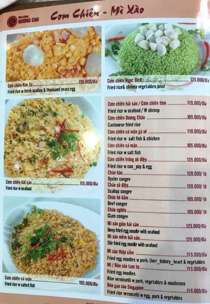 Thực đơn/ Giá/ menu nhà hàng Hương Cau 2