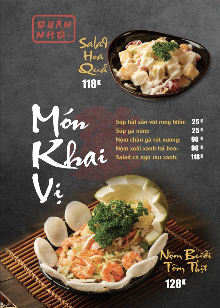 quán nhỏ menu