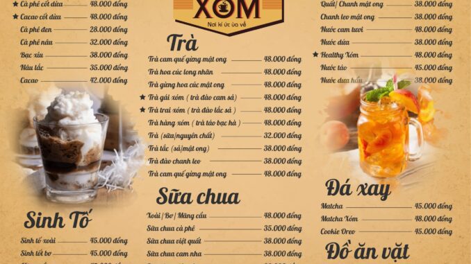 xóm cafe menu