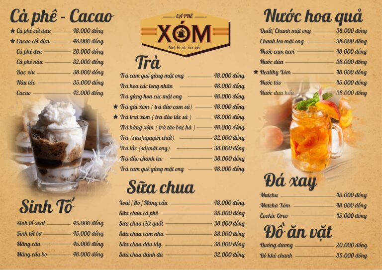 xóm cafe menu