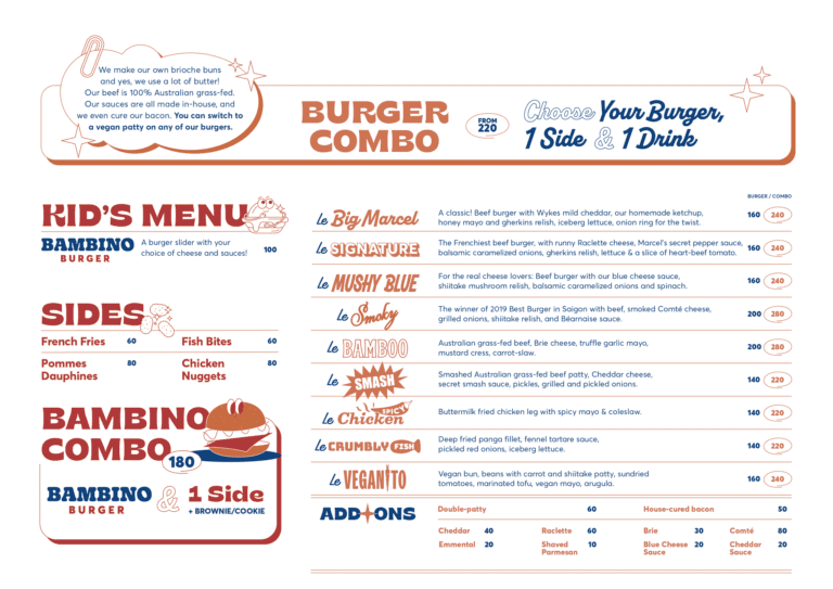 Marcel Gourmet Burger Menu