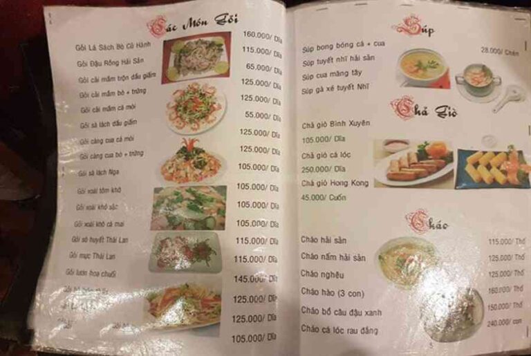 nhà hàng bình xuyên menu