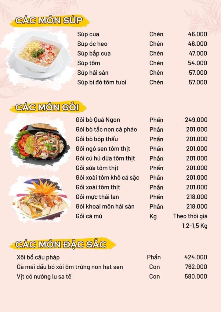 Nhà hàng Quá Ngon Menu