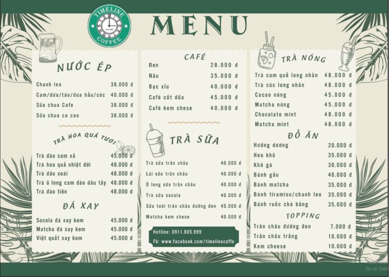 Timeline cafe menu