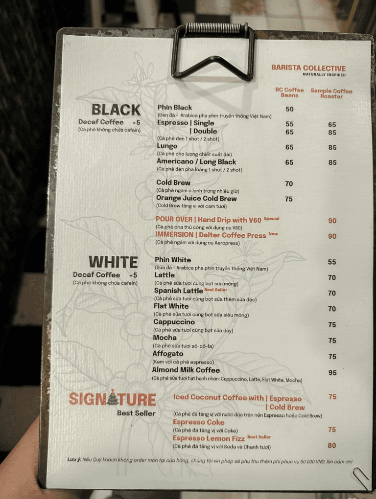 Barista Collective Menu