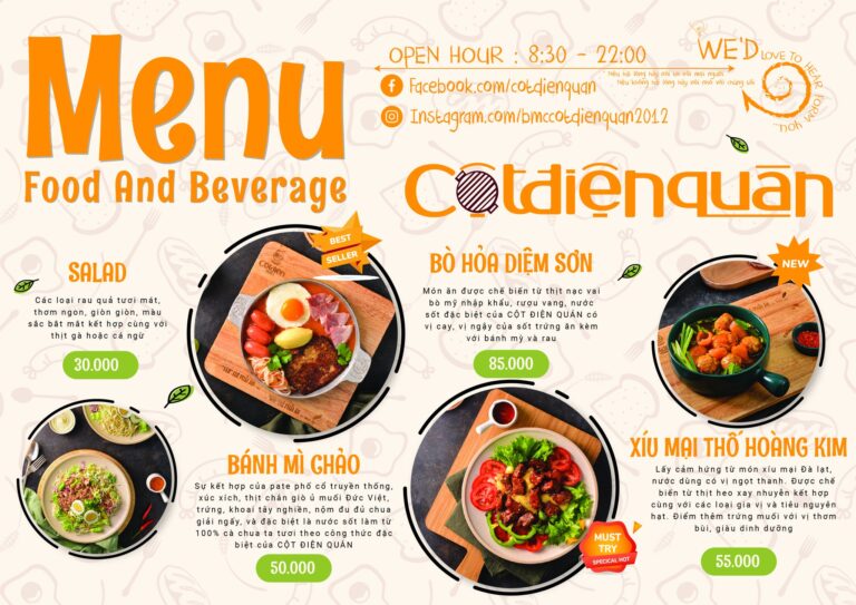 Bánh mì chảo Cột điện quán menu