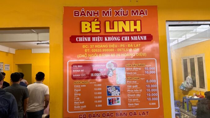 Bánh Mì Xíu Mại Bé Linh Menu, Thực đơn