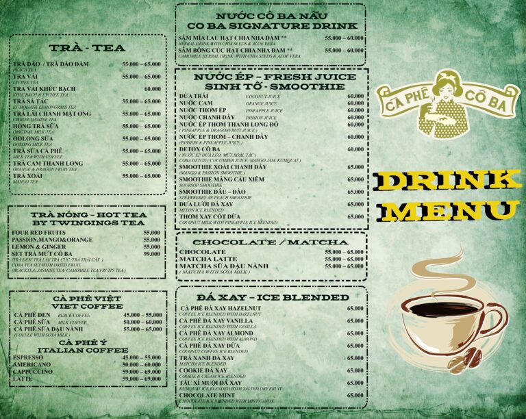 Cô Ba Sài Gòn cafe Menu