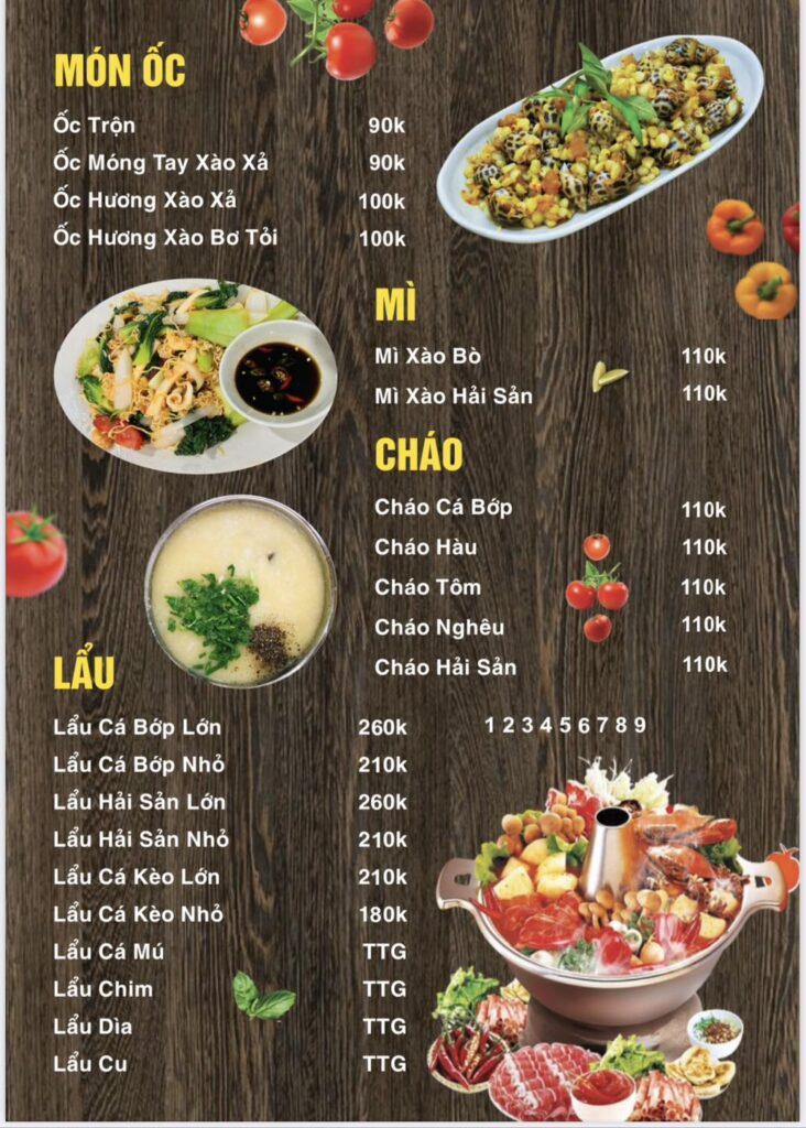 hải sản bà rô menu