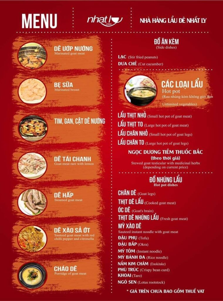 lẩu dê nhất ly menu