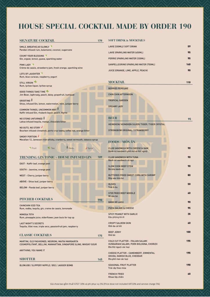 chin chin bar menu