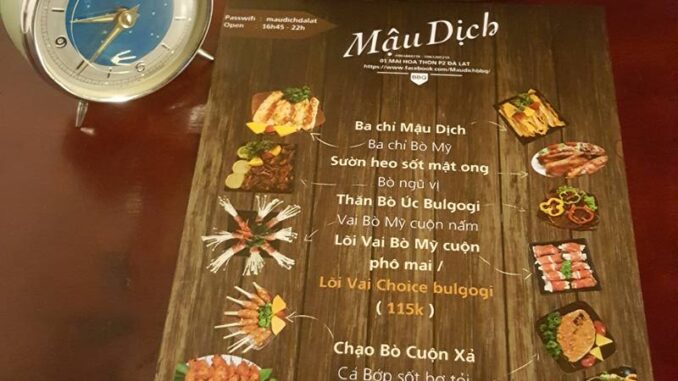 quán nướng mậu dịch menu